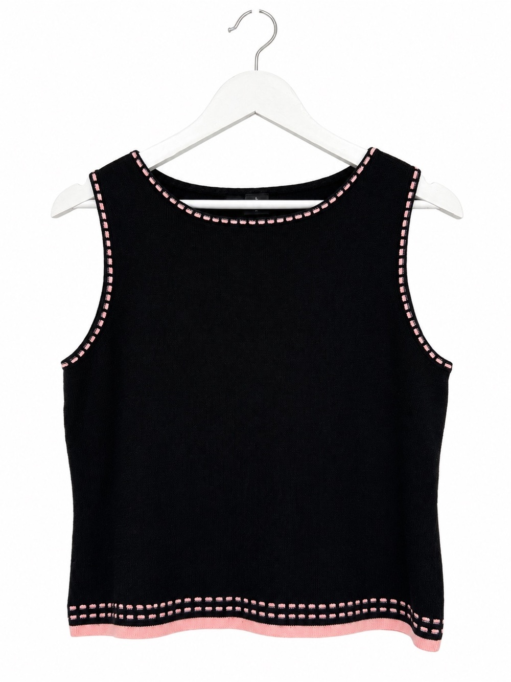 G Knitwear Black Pink Trim Sleeveless Sweater Tank Size L Preppy Knit Top